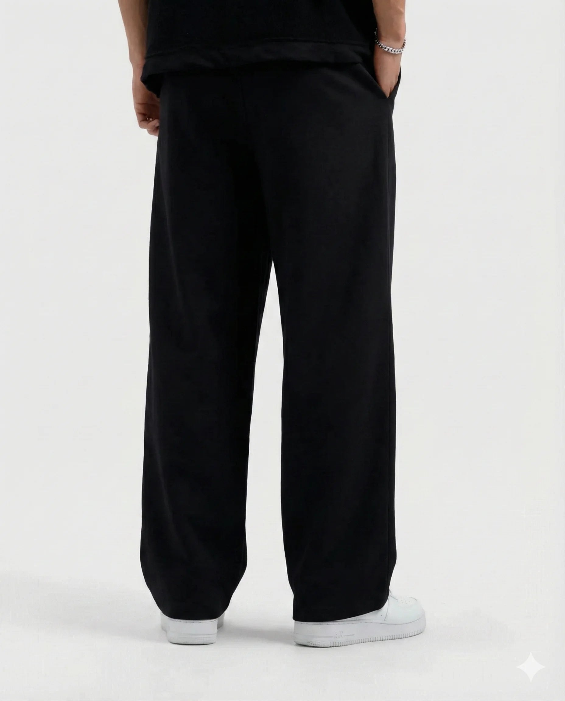 Black Cotton Jersi Straight Fit Trouser