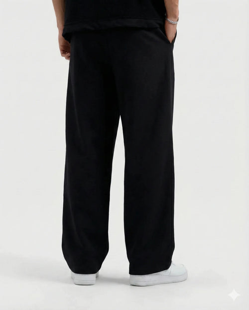 Black Cotton Jersi Straight Fit Trouser