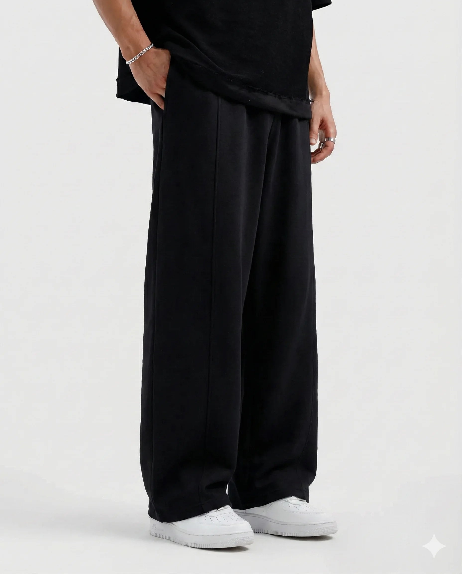 Black Cotton Jersi Straight Fit Trouser